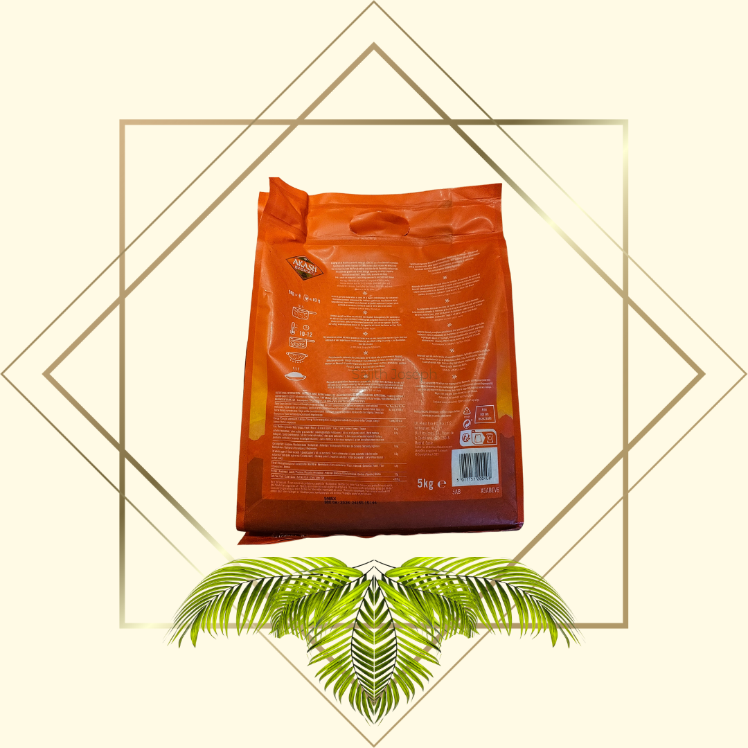 Akash Basmati Rice 5Kg Premium Aromatic Long Grain Rice – Hochwertiger, aromatischer Langkornreis, ideal für indische und asiatische Küche
