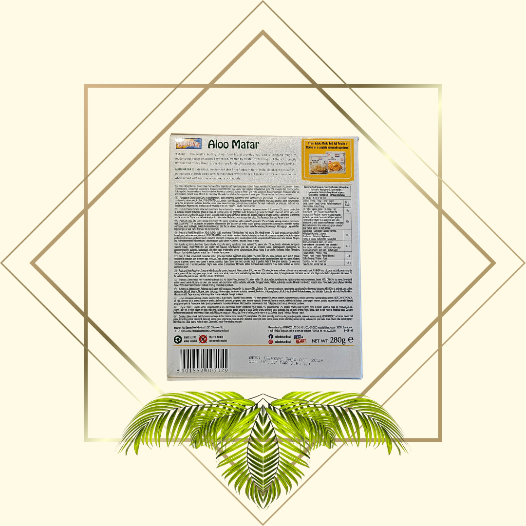 Ashoka Aloo Matar 280g - Authentisches Indisches Kartoffel-Erbsen-Curry | Vegan | Ready to Eat | Fertiggericht