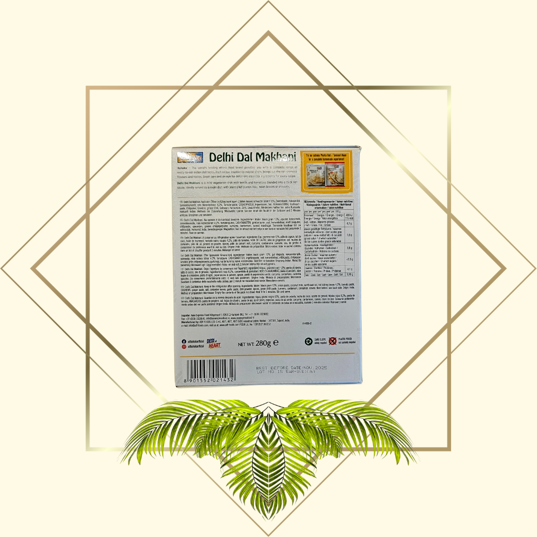 Ashoka Delhi Dal Makhani 280g - Indisches Curry mit Linsen und Bohnen | Vegan | Ready to Eat | Fertiggericht