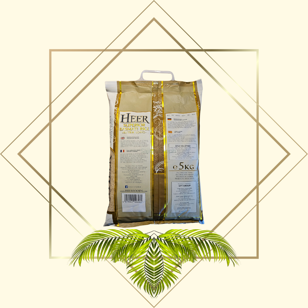 Heer Basmati Rice 5Kg Premium Aromatic Long Grain Rice – Hochwertiger, aromatischer Langkornreis, ideal für indische und asiatische Küche