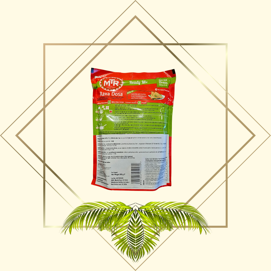 MTR Rava Dosa Mix 500g – Indisches Dosa Mehl für Grieß/Reismehl Dosa | Fertigmischung | Pfannkuchen